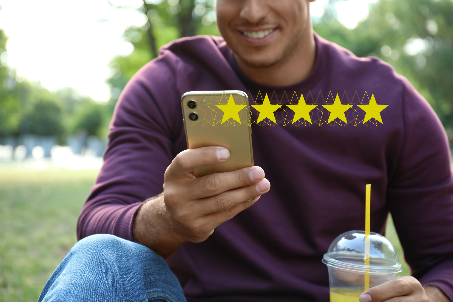 Customer with phone and star rating